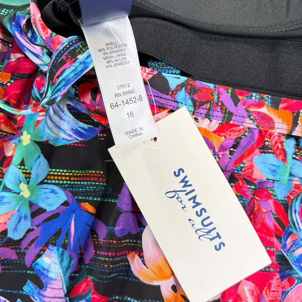 Swimsuits For All Women Floral Tropical Blouson Tankini Top 16 NWT‎